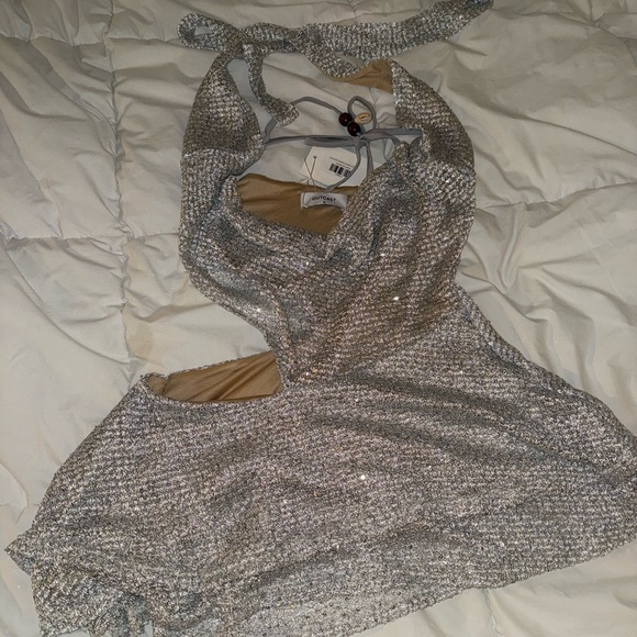 OUTCAST KAJA MINI DRESS SILVER (1PIECE) Silver Sequin Halter Dress - Picture 3 of 6